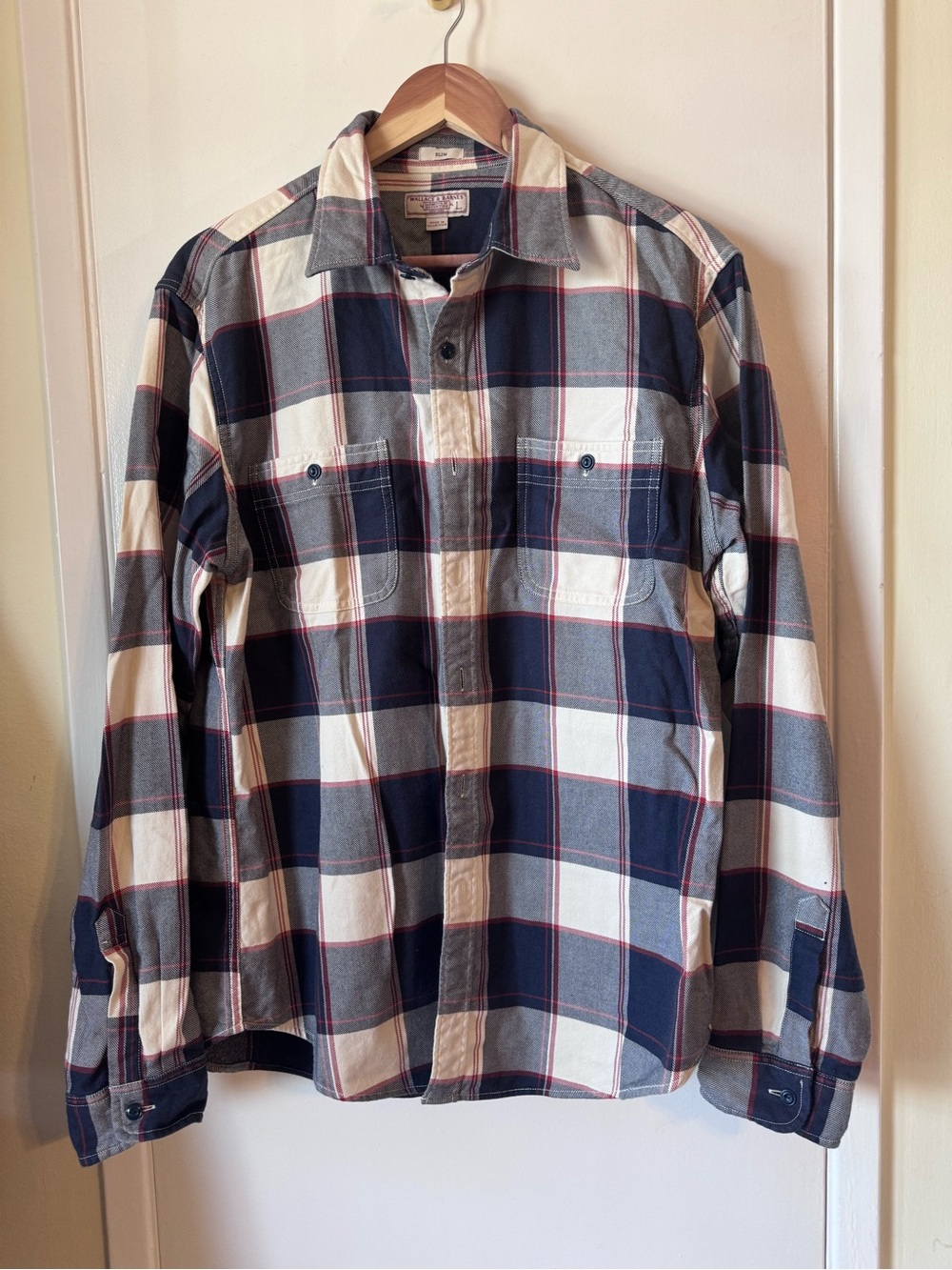 J.Crew Wallace & Barnes Men's Plaid Button-Up Shirt - Navy & Cream